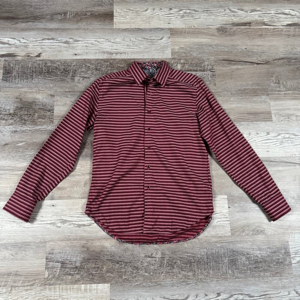 Robert Graham Red Gingham Button Down Shirt Paisley Flip Cuff Classic Fit Mens S
